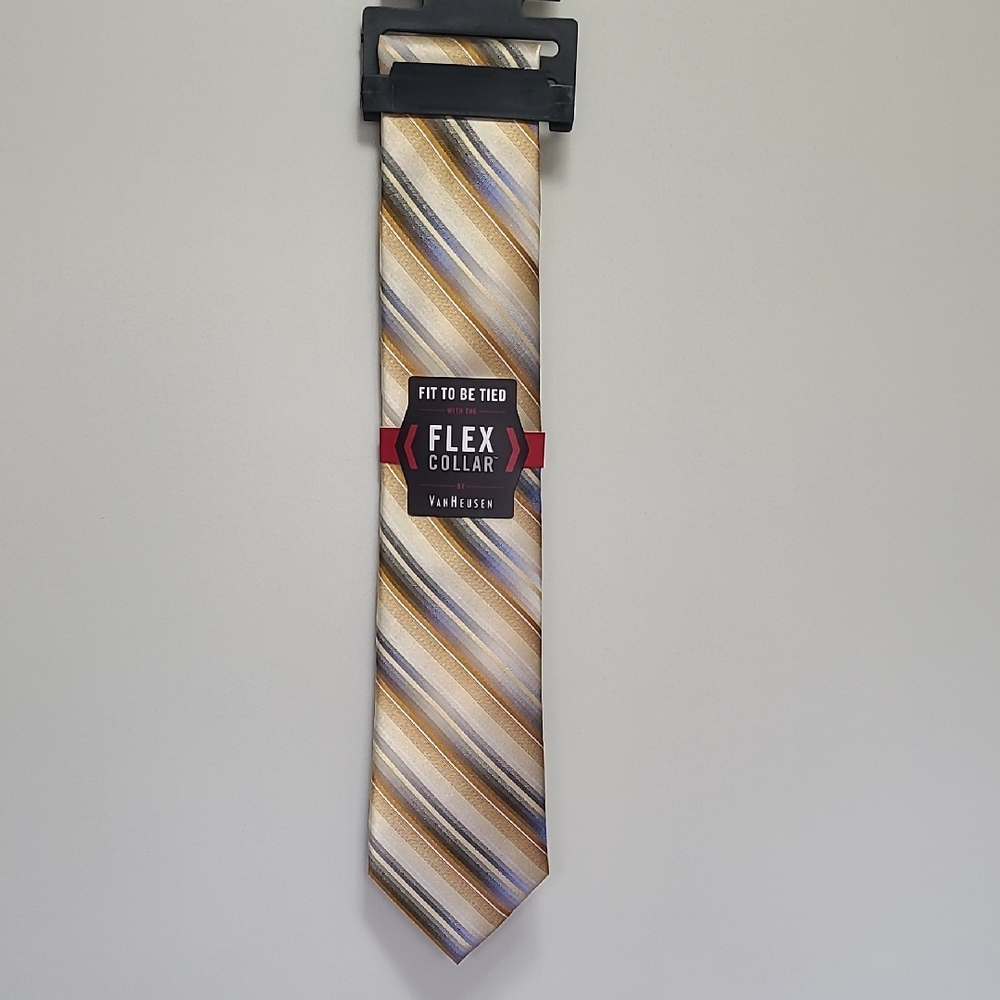 Van Heusen Gold, Blue and Silver Diagonal Stripe Tie